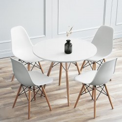 ProCart® Kerek asztal, skandináv stílusban, fa lábak, átmérő 80 cm, fehér