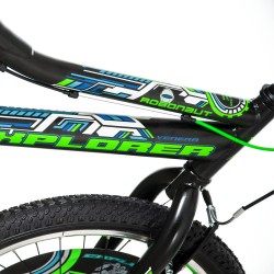 Explorer MTB kerékpár, 20 hüvelykes, acél váz, 6 sebesség, váltó, V-fék, fekete-zöld neon