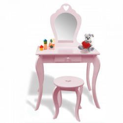 PROCART Asztal készlet lányoknak, 71x50x108 cm, szék és tükör, fiók, rózsaszín