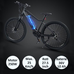 Elektromos kerékpár, 27.5 hüvelykes, gyorsulás, alumínium 250 W, 25 km/h, rásegített hatótáv, Shimano 7 sebesség
