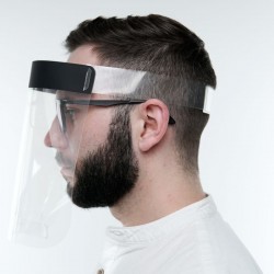Műanyag arcvédő pajzs, átlátszó anyag, állítható markolat, 25x25 cm