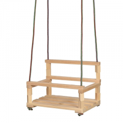 PROCART Fából készült gyerekhinta, háttámlával, 40x30x28 cm, kötelek 150 cm, gyűrűkkel