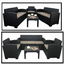 PROCART Kávézóasztal készlet, fotelek, kanapé, rattan modell, 2 összeszerelési mód, antracit