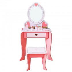 Fésülködő-Sminkasztal készlet, PROCART, tükörrel és székkel, 94x34x60 cm, fa, rózsaszín