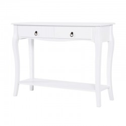 Procart Konzolasztal 100x33x79 cm, 2 fiókos, fenyőfa lábak, MDF lap, fehér színű