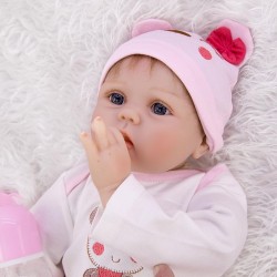 Játékbaba 55 cm, realisztikus megjelenés, rózsaszín ruhák, 5 kiegészítő, mágneses cumi
