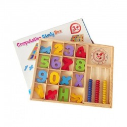 Oktató számoló játék, fából készült, matematikai jelek, óra, 34 többszínű figura