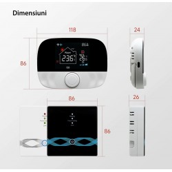 BEOK Hordozható digitális termosztát, fogadóegységgel, programozható, iOS/Android, padlófűtés kompatibilis, USB csatlakozóval