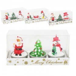 Karácsonyi díszgyertya 3 db-os készlet, 6 cm, dobozban, különböző mintákban