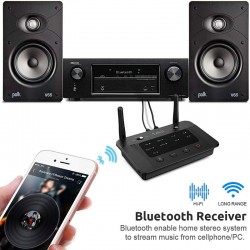 Bluetooth 5.0 audio adó/vevő, kettős antenna, Dual Stream, Bypass 3 az 1-ben, AUX 3.5/RCA/Optic