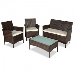 Kerti bútor szett, fémszerkezet, 4 db, fotelek, kanapé, dohányzóasztal, rattan modell, barna színű