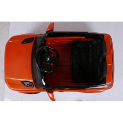 Masinuta electrica sport Orange, 2x30W, roti plastic, 3 viteze, 2 scaune, suspenie fata spate, lumina LED, muzica, blocare usa