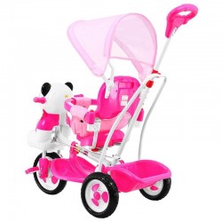 Gyermek tricikli 2 az 1-ben, hintaszék, dallamokkal, levehető lábtartó, tárolóhely, rózsaszínű Panda