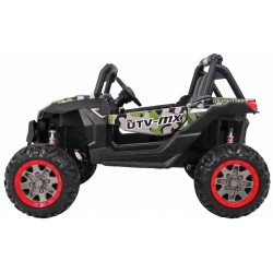 Masinuta electrica Buggy SuperStar 4x4, 4 motoare, 2 locuri, roti spuma EVA, Bluetooth, Army