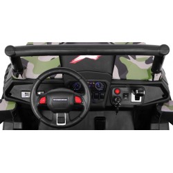 Masinuta electrica Buggy SuperStar 4x4, 4 motoare, 2 locuri, roti spuma EVA, Bluetooth, Army