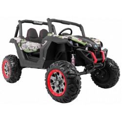 Masinuta electrica Buggy SuperStar 4x4, 4 motoare, 2 locuri, roti spuma EVA, Bluetooth, Army