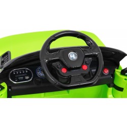 Masina electrica sport verde, 2x30W, 2x6V/4,5Ah, 3 viteze, buton STOP, roti plastic, suspensii, melodii, MP3, SD, AUX, USB