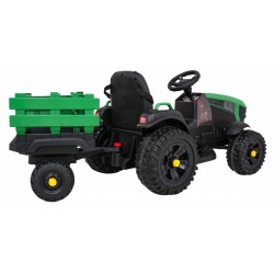 Tractor electric Titanium cu remorca, roti spuma EVA, 2 motoare, verde