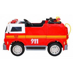 Masinuta de pompieri electrica, 2 locuri, 2 motoare, roti EVA, rosu