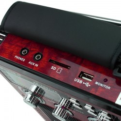 Hordozható rádió 3 frekvenciával, MP3 lejátszó, SD, USB, hangerőszabályzó, piros fekete