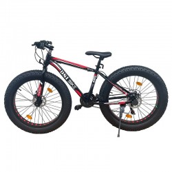 Fat Bike 26 hüvelykes kerékpár, 21 fokozat, Shimano váltó, 4 hüvelykes gumik, tárcsafékek, fekete piros
