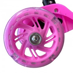 Gyermek roller, összecsukható, 3 kerékkel, többszínű LED fényekkel, állítható magasságú, rózsaszínű