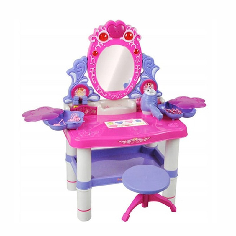 Procart Sminkasztal kis székkel lányoknak, hangok és fények, tükör, szárító, kozmetikai kiegészítők
