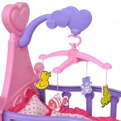 Procart Játék baba kiságy, körhinta, ágynemű, különböző kiegészítők, 49x28x50 cm