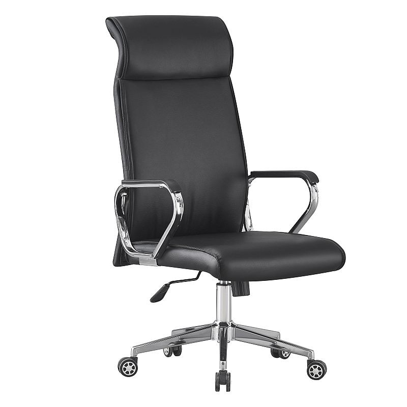 Procart Ergonomikus irodai szék, öko-bőr, állítható magasságú, krómozott acél talp és fogantyúk, fekete színű