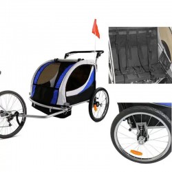 Procart Gyermek kerékpár utánfutó, 2 ülés, biztonsági öv, kormány, max. 40 kg