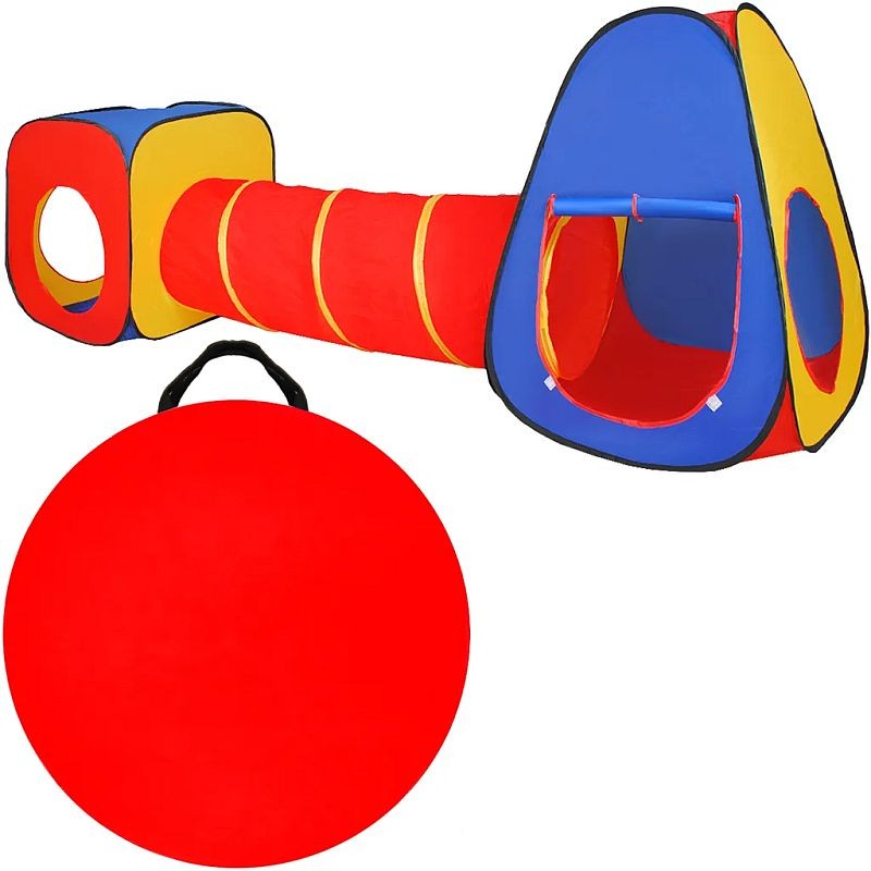 Kruzzel Összecsukható játszósátor gyerekeknek, 3 darabos felnyitható sátor, 281x67x92 cm, összekötő alagút, tárolózsák