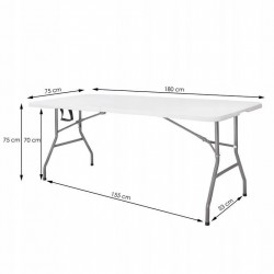 Procart Összecsukható asztal kempinghez vagy kertbe, 180x70x75 cm, acél váz, fehér színű