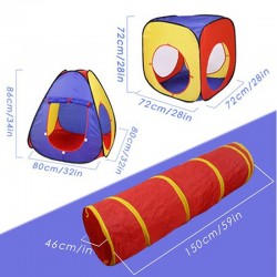 PROCART Gyermek játszósátor, 3 az 1-ben, összecsukható, alagút, 300x80x86 cm, poliészter, szállítótáska