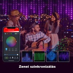 Intelligens karácsonyi fényfüzér, függöny 2x2 m, 400 LED, távirányító, Bluetooth, DIY személyre szabás, zeneszinkronizálás, USB