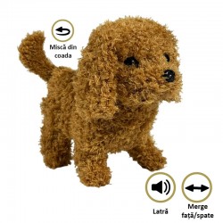 Interaktív kiskutya, ugat, mozog és csóválja a farkát, 19×16×10 cm, barna