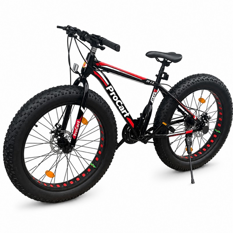 piure monin Fat Bike 26 hüvelykes kerékpár, 21 fokozat, Shimano váltó, 4 hüvelykes gumik, tárcsafékek, fekete piros