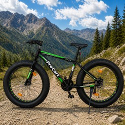 Fat Bike kerékpár, 26 hüvelykes kerekek, 17 hüvelykes váz, Shimano váltó, 21 fokozat, tárcsafék, fekete/zöld