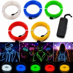 EL Wire vilagito kabel szett 5 meter, hordozhato inverterrel es elemes tapegyseggel, partyhoz, gaminghez es auto tuninghoz