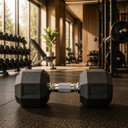 Prémium hatszögletű kézisúlyzó 12.5 kg, fitnesshez és bodybuildinghez, ergonomikus markolattal és padlóvédelemmel