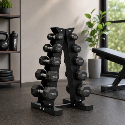 Függőleges kézisúlyzó tartó 5 szintes kialakítással, fitness rendszerező otthonra és edzőterembe