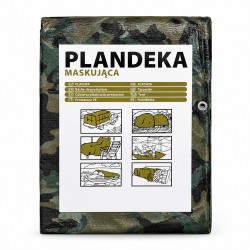 Terepmintás vízálló ponyva, 3 x 3 m, 90 g/m², UV-álló, fém rögzítőgyűrűkkel