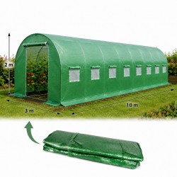 Kerti fóliasátor cserefólia 10×3×2 m, 140 g/m², UV-álló, 14 ablakkal, zöld