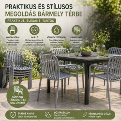 Kerti és terasz szék THDC610, rakásolható, karfás, polipropilén, szürke