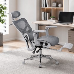 Ergonomikus irodai szek, melysegben allithato ules, 5D kartamasz, allithato hattamla es fejtamla, labtamasz, Mesh
