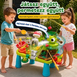 2 az 1-ben interaktív vízi játszóasztal dinoszauruszos vízi parkkal, vízeséssel, horgászjátékkal, 45 részes
