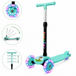 Összecsukható roller, 3 LED-világítású kerék, állítható magasság, zöld