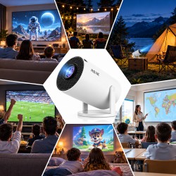 Hordozható Smart projektor, Android 11, 160 ANSI lumen, HD 720P, 4K támogatás, WiFi 6, Bluetooth 5.0, 180°-os forgatás, házimozi