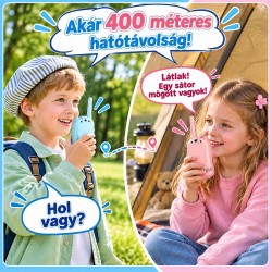 2 db-os gyermek videós Walkie Talkie szett, kamera, LCD kijelző, újratölthető akkumulátor, USB-C, rózsaszín/kék