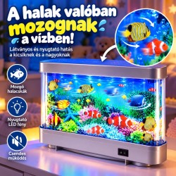 Dekoratív LED akvárium lámpa mozgó halakkal, hangulatvilágítás, 30x23x7 cm, szürke