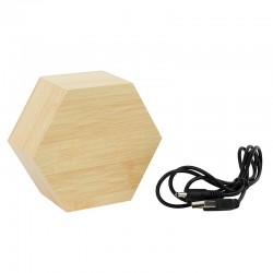 Ceas digital de birou, LED, alimentare duala, lemn, forma hexagonala